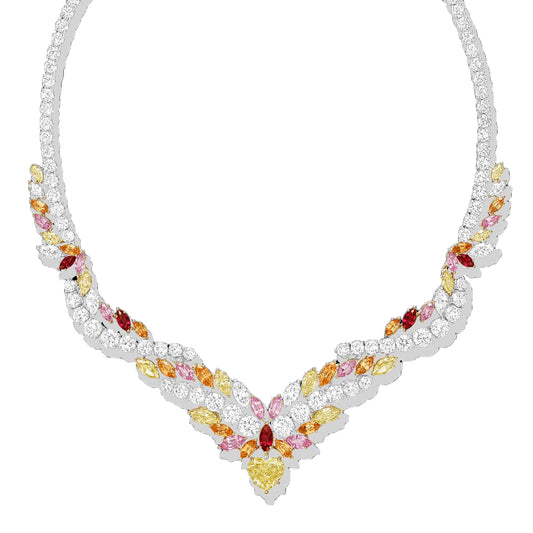 HW-NKD61012468 water drop horse eye V tip moving diamond necklace
