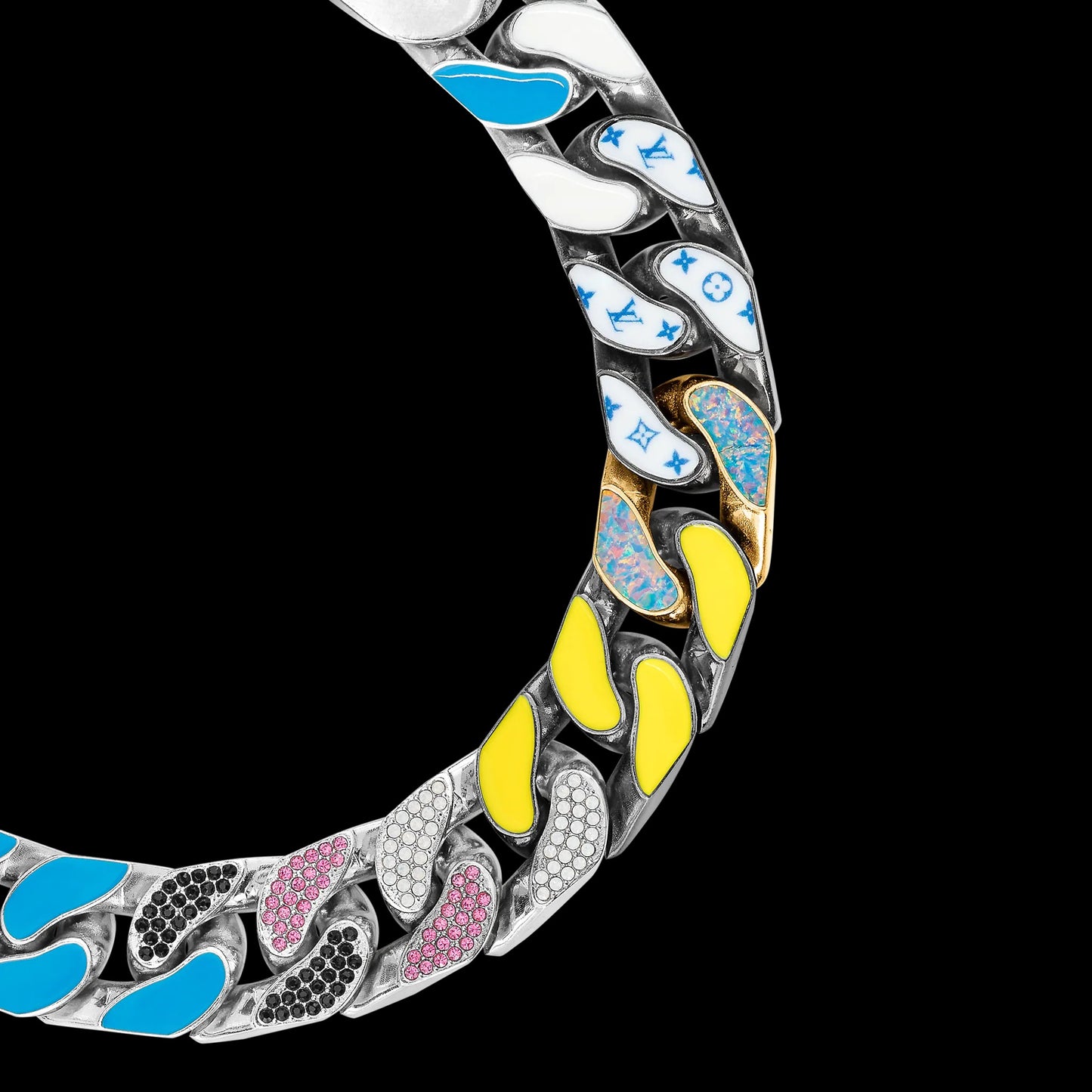 LV-M873513 blue enamel logo denim chain bracelet