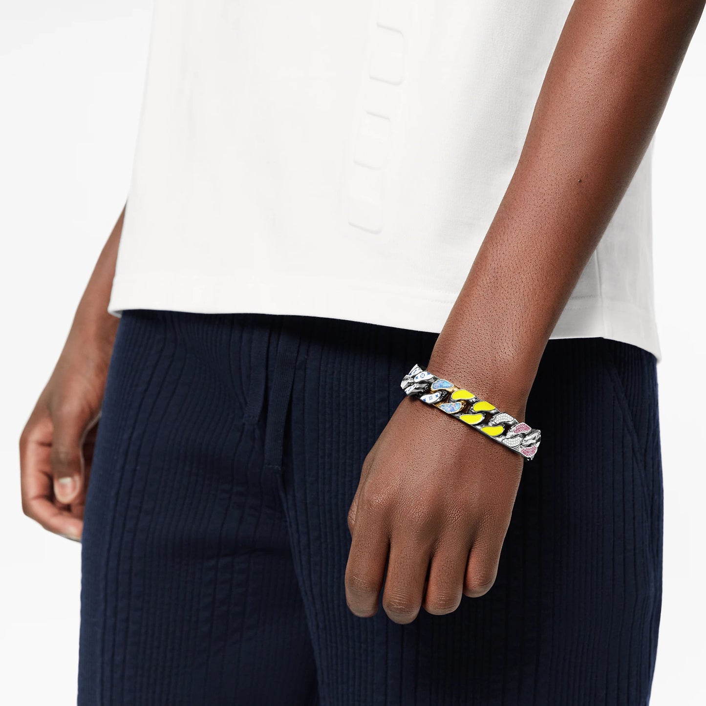 LV-M873513 blue enamel logo denim chain bracelet
