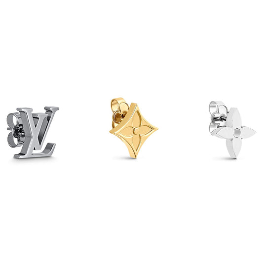LV-M00530 rhombus LOGO letter plum blossom mark LV light gold set earrings