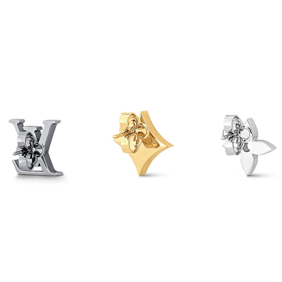 LV-M00530 rhombus LOGO letter plum blossom mark LV light gold set earrings