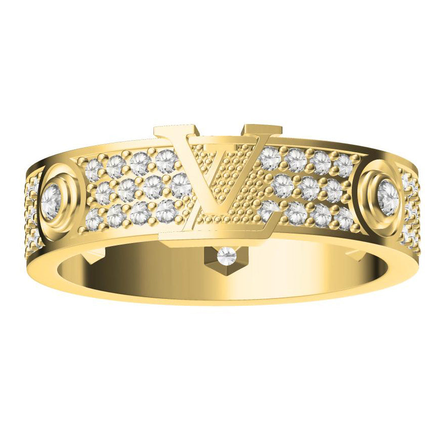 LV-Q92428 Letter LOGO Screw Full Diamond Ring 9#
