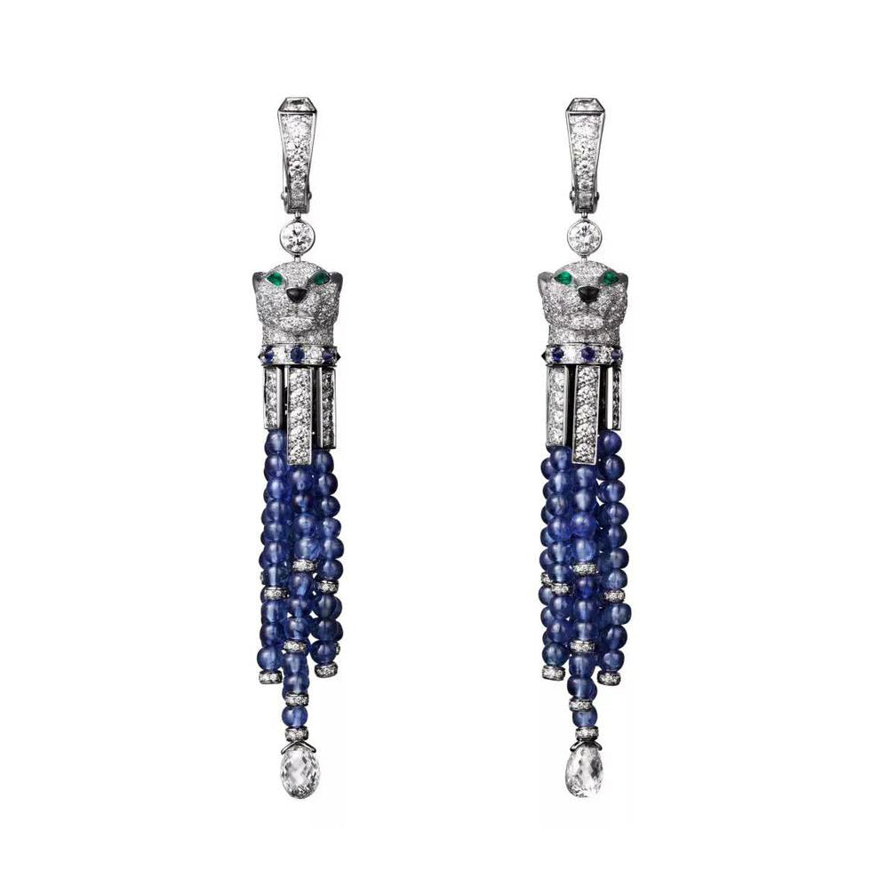 KDY-ES24225450 leopard head earrings hanging blue beads below