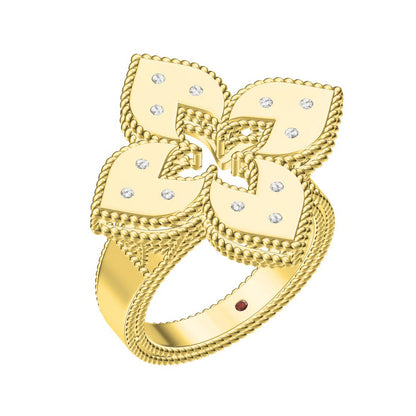 LBT-CQ654823四叶草25mm扭绳、光金3钻戒指