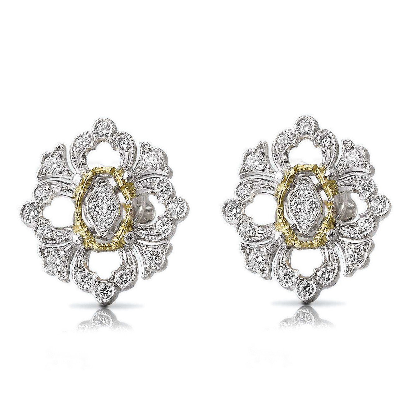 BQLT-JAUEAR013162 Diamond Lace Flower Stud Earrings