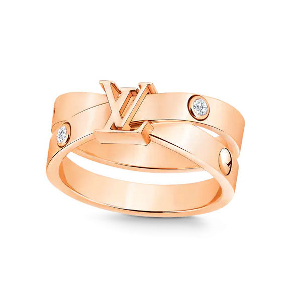 LV-Q9R93H letter logo two diamond light gold ring