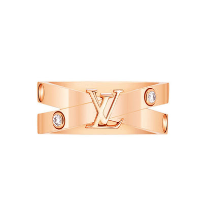LV-Q9R93H letter logo two diamond light gold ring