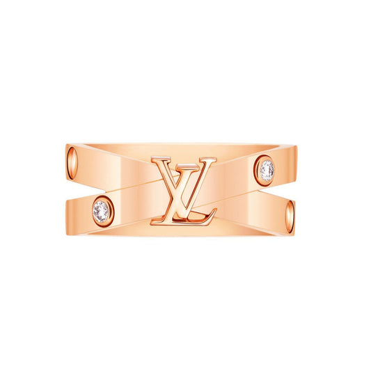 LV-Q9R93H letter logo two diamond light gold ring