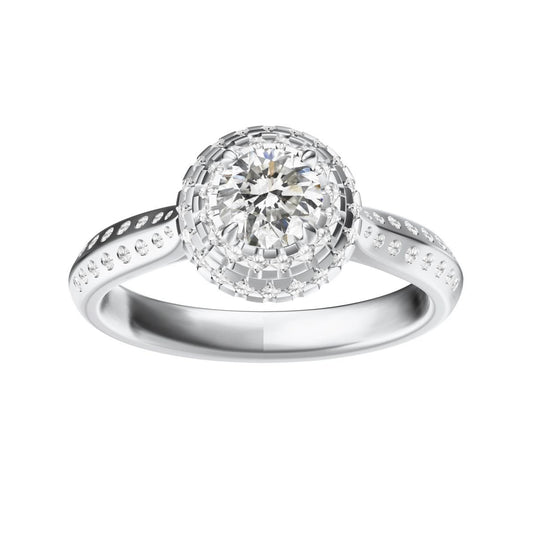 HW-Four Claw Double Surround Stone Ring Main Stone 0.6ct Sword Spine Straight Arm