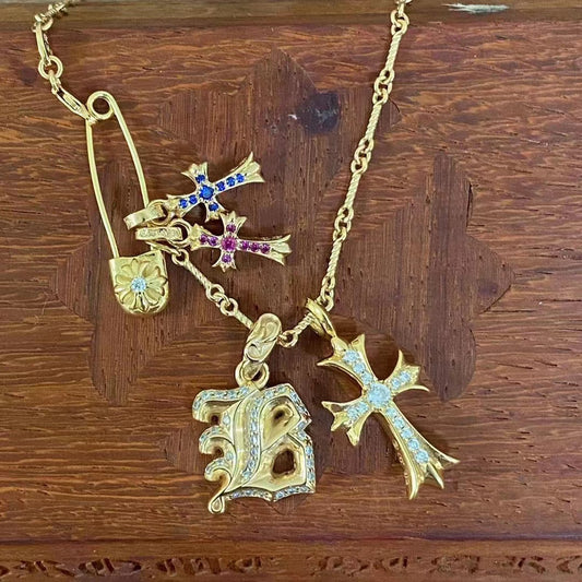KLX-459451 Pin Cross Monogram Pendant Necklace