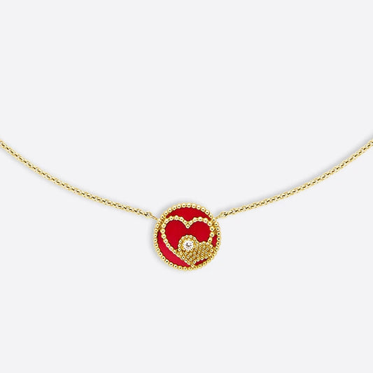 DA-JCUR95002 12mm Double Heart Disc Tie Chain Pendant Necklace
