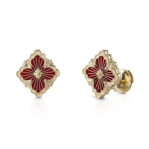 BQLT-JAUEAR017813 Ribbon Enamel Stud Earrings 14X12.5 European Style Four-leaf Clover