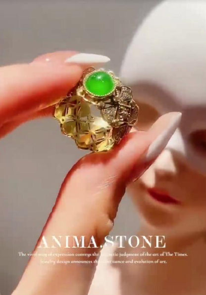 BQLT-JZ642058 egg-shaped small green jade women's ring wavy edge arm