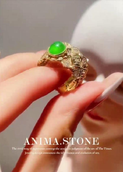 BQLT-JZ642058 egg-shaped small green jade women's ring wavy edge arm