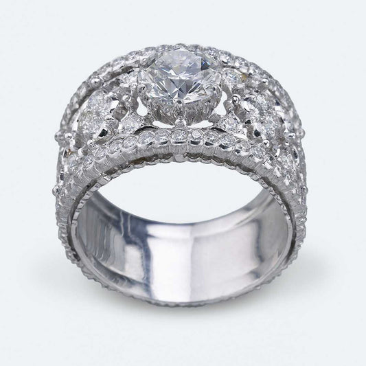 BQLT-Six claws heart-shaped main stone 1.4ct wide hollow diamond ring