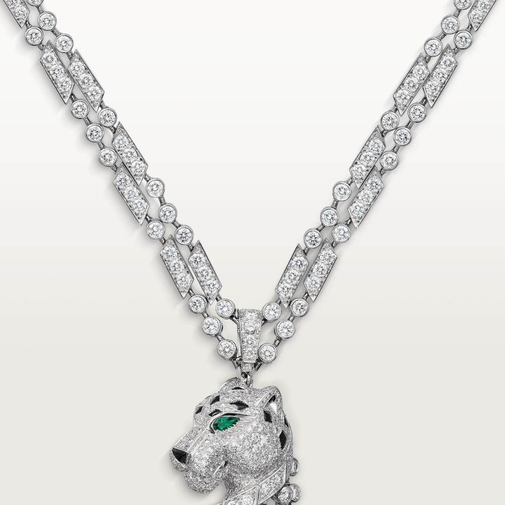 KDY-H7000546 side hanging chain leopard head large necklace with horizontal and vertical buckles