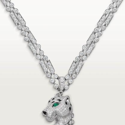 KDY-H7000546 side hanging chain leopard head large necklace with horizontal and vertical buckles