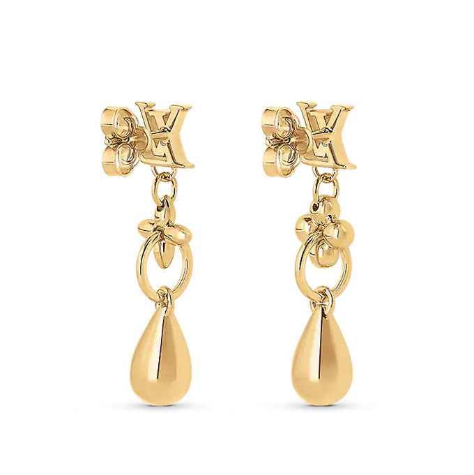 LV-M00771 Light Gold LOGO Plum Blossom Drop Shape Combination Earrings and Studs