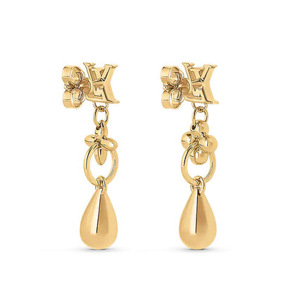 LV-M00771 Light Gold LOGO Plum Blossom Drop Shape Combination Earrings and Studs