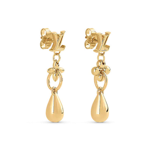 LV-M00771 Light Gold LOGO Plum Blossom Drop Shape Combination Earrings and Studs