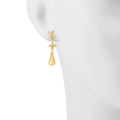 LV-M00771 Light Gold LOGO Plum Blossom Drop Shape Combination Earrings and Studs