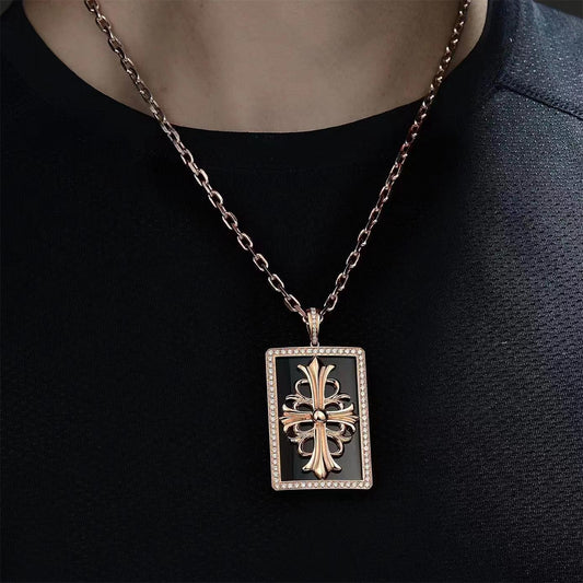 KLX-954487 square cross thatched agate tag pendant