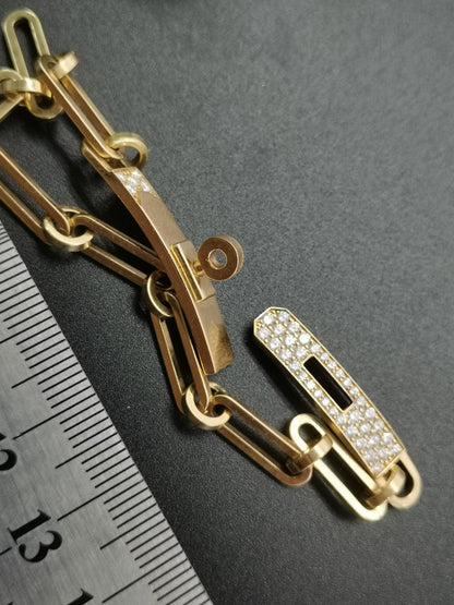 AiHshi-H218472B customer version diamond twisted circle light gold chain bracelet