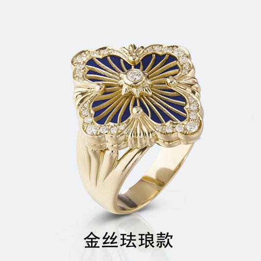 BQLT-JAURIN017973 guest version European style four-leaf clover middle ribbon enamel diamond ring