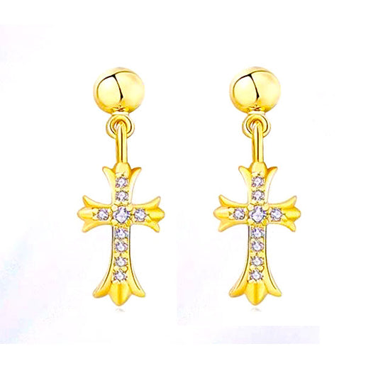 KLX-422384 20x7mm light gold cross stud earrings