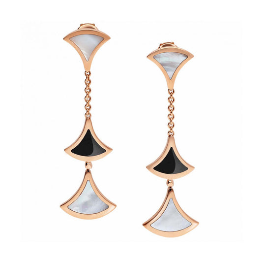 BGL-350260-OR857051 Three fan-shaped light gold agate fan earrings