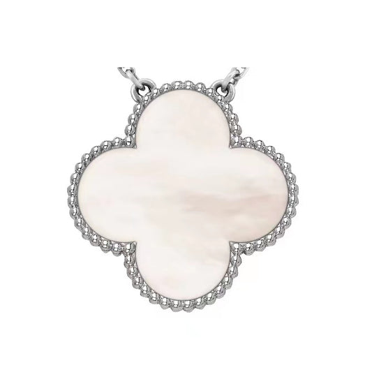 VCARO49L08 26mm large guest version beaded four-leaf clover tethered chain pendant necklace