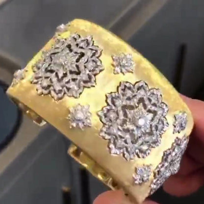 BQLT-BRC068257 lace pattern yellow and white color wide open bracelet