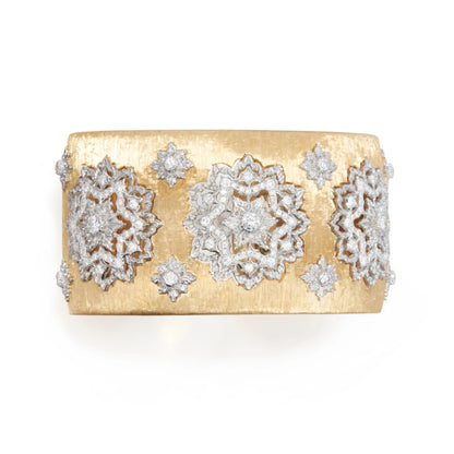 BQLT-BRC068257 lace pattern yellow and white color wide open bracelet