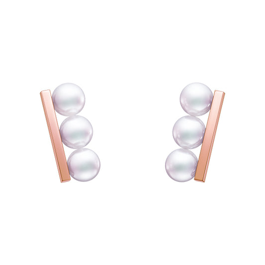 TSQ-E-4315 Light Gold Beaded Pearl Stud Earrings