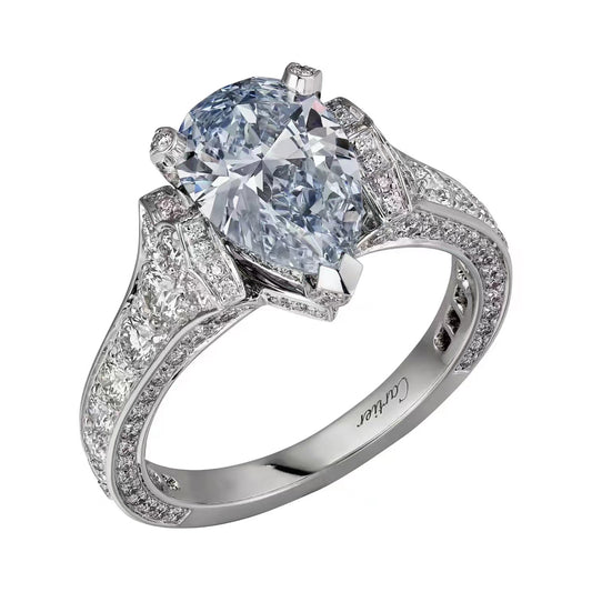 KDY-three-claw water drop 6.71x9.38 main diamond ring with stones on the side