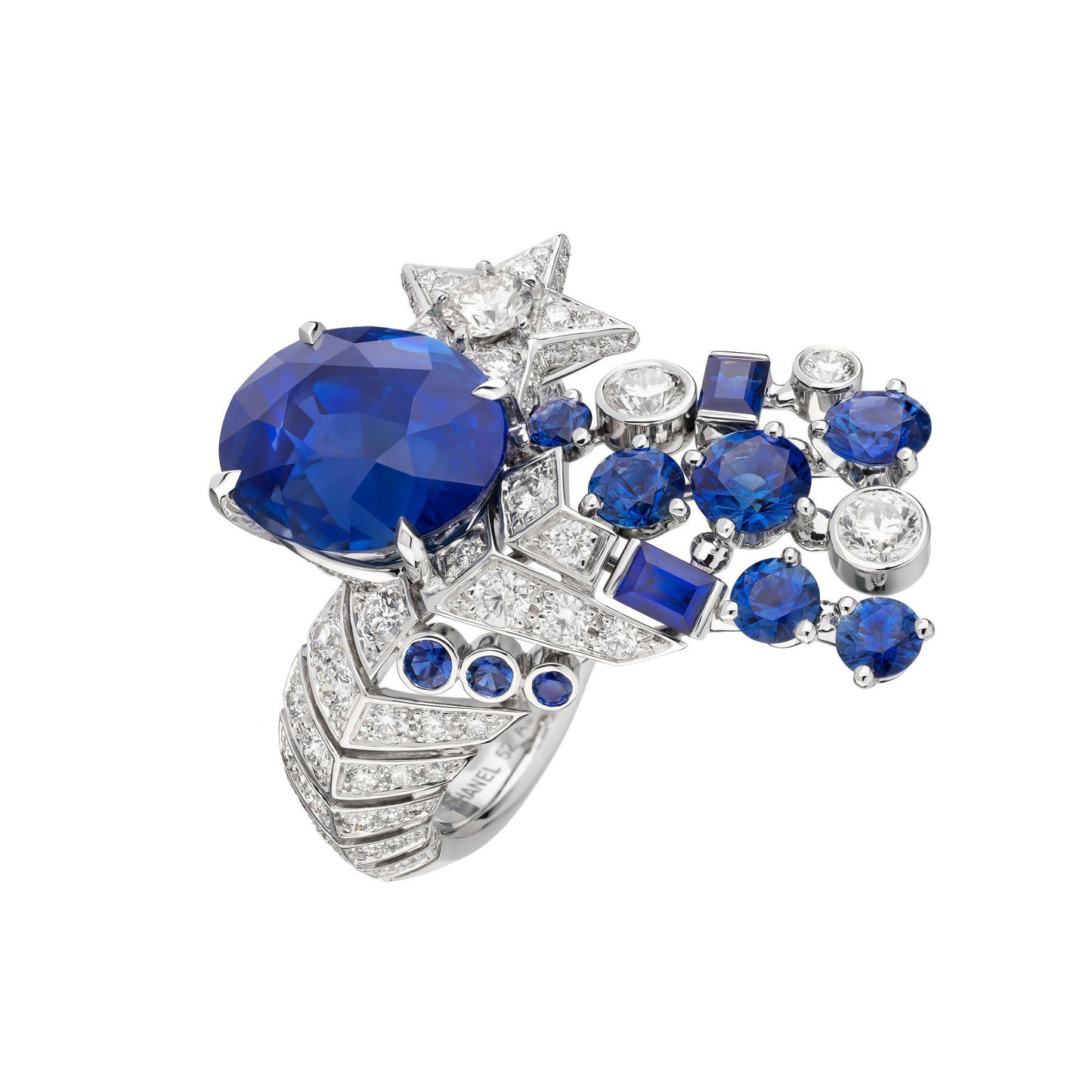 XNE230413LX Egg-shaped 10x8.5 Sapphire Meteor Star Ring