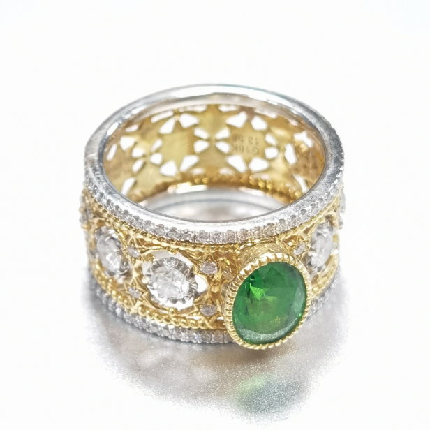 BQLT-RIN418426 egg-shaped green treasure European style eight-pointed star twisted rope arm color retro ring customer version