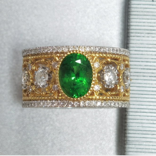 BQLT-RIN418426 egg-shaped green treasure European style eight-pointed star twisted rope arm color retro ring customer version