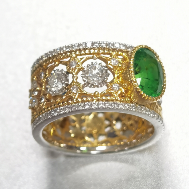 BQLT-RIN418426 egg-shaped green treasure European style eight-pointed star twisted rope arm color retro ring customer version