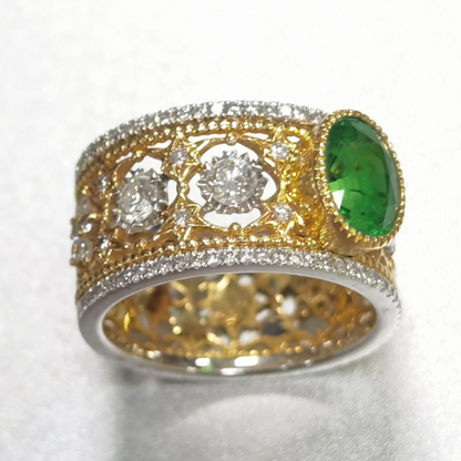 BQLT-RIN418426 egg-shaped green treasure European style eight-pointed star twisted rope arm color retro ring customer version