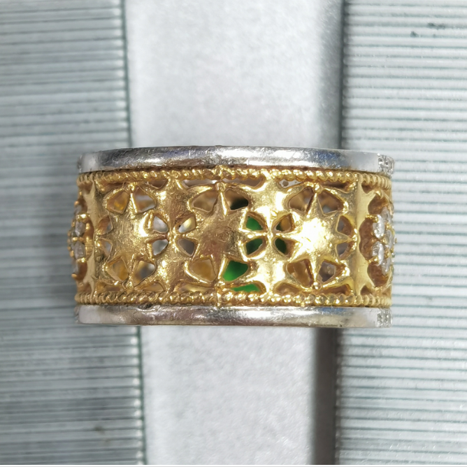 BQLT-RIN418426 egg-shaped green treasure European style eight-pointed star twisted rope arm color retro ring customer version