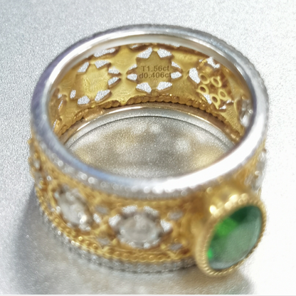 BQLT-RIN418426 egg-shaped green treasure European style eight-pointed star twisted rope arm color retro ring customer version