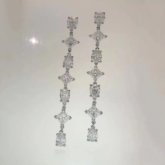 TIF33359771 Princess water drop shaped diamond earrings
