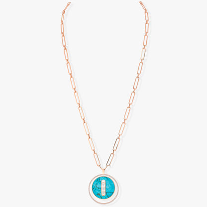 MSK-11720 round movable rotating pendant 43mm disc turquoise long necklace large model