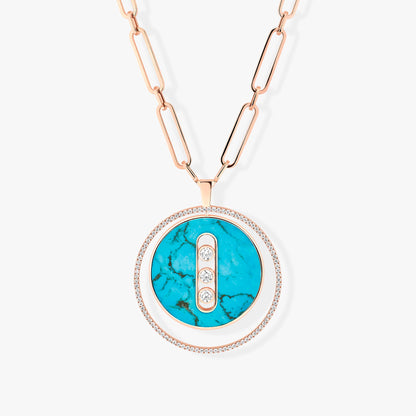 MSK-11720 round movable rotating pendant 43mm disc turquoise long necklace large model