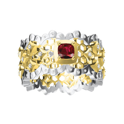 BQLT-RIN687823 Cushion Stone Honeycomb Lace Ring Wavy Edge Arm