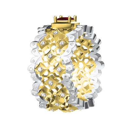 BQLT-RIN687823 Cushion Stone Honeycomb Lace Ring Wavy Edge Arm
