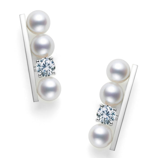 TSQ-E-3960 Diamond and Pearl Stud Earrings 5mm