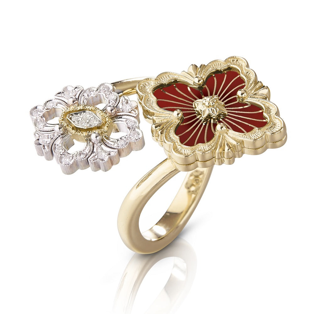 BQLT-RIN018032 European style four-leaf clover double flower head split color open enamel version ring