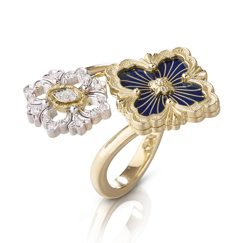BQLT-RIN018032 European style four-leaf clover double flower head split color open enamel version ring